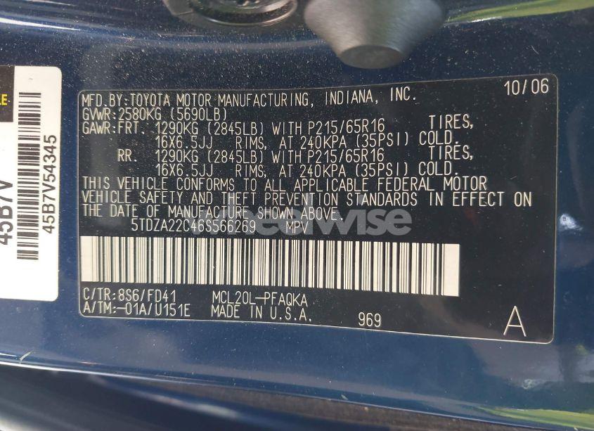 Photo 9 of 2006 Toyota Sienna XLE (VIN 5TDZA22C46S566269)