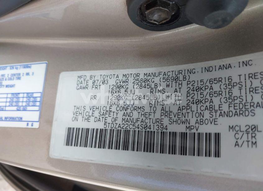Photo 9 of 2004 Toyota Sienna XLE (VIN 5TDZA22C54S041394)