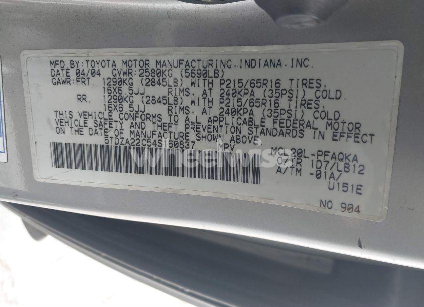 Photo 9 of 2004 Toyota Sienna XLE (VIN 5TDZA22C54S160837)