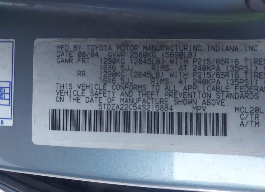 Photo 9 of 2004 Toyota Sienna XLE (VIN 5TDZA22C54S215884)