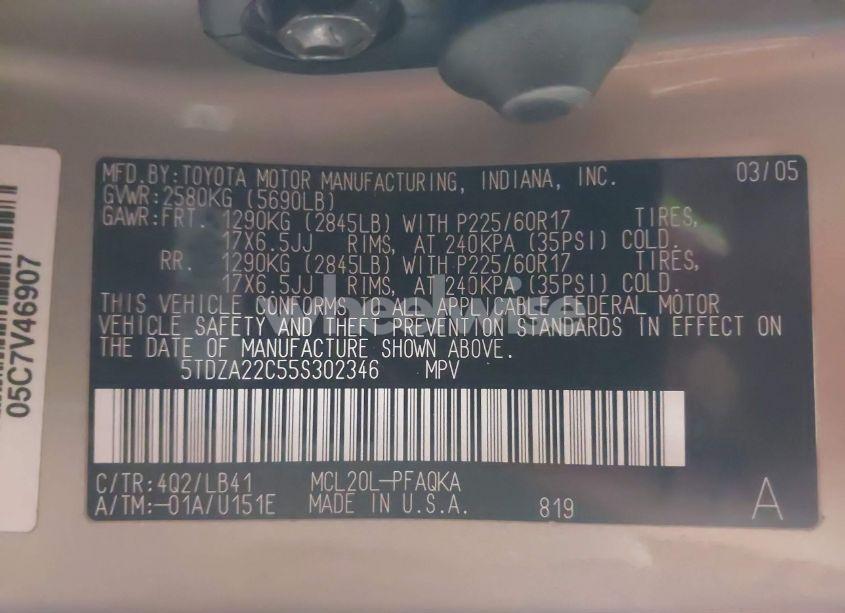 Photo 9 of 2005 Toyota Sienna XLE (VIN 5TDZA22C55S302346)