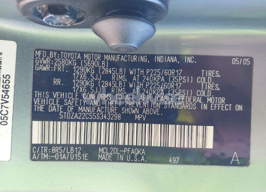 Photo 9 of 2005 Toyota Sienna XLE LIMITED (VIN 5TDZA22C55S343298)