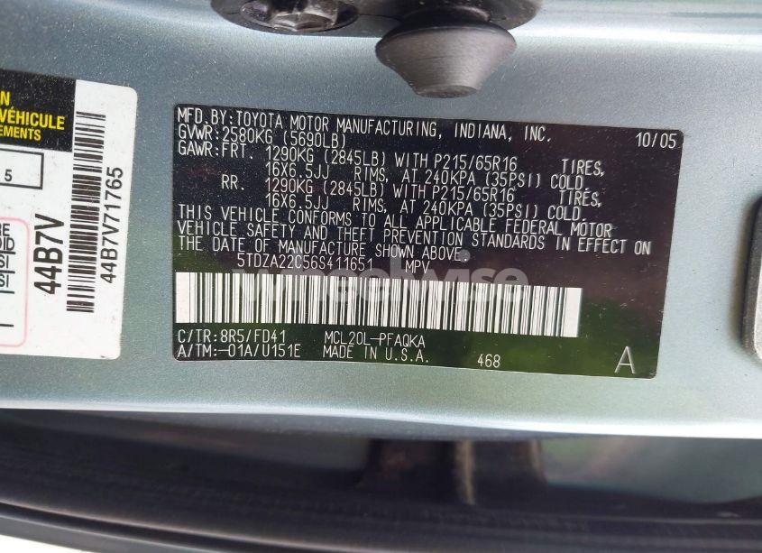 Photo 9 of 2006 Toyota Sienna XLE (VIN 5TDZA22C56S411651)