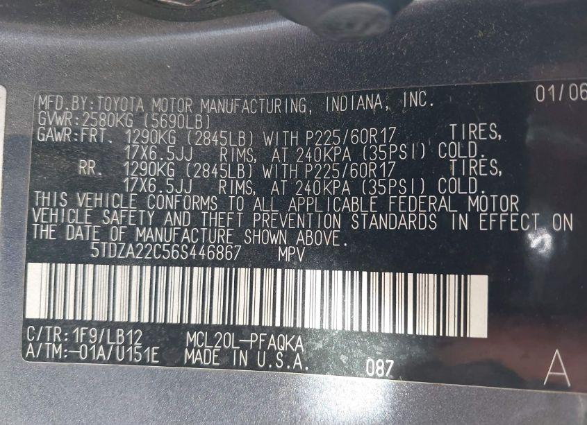 Photo 9 of 2006 Toyota Sienna XLE LIMITED (VIN 5TDZA22C56S446867)