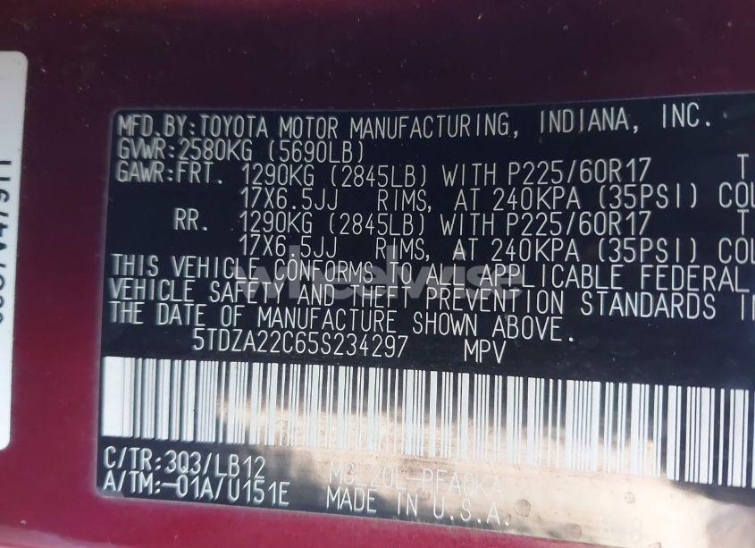 Photo 9 of 2005 Toyota Sienna XLE LIMITED (VIN 5TDZA22C65S234297)