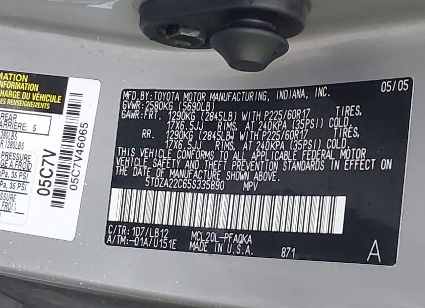 Photo 9 of 2005 Toyota Sienna XLE (VIN 5TDZA22C65S335890)