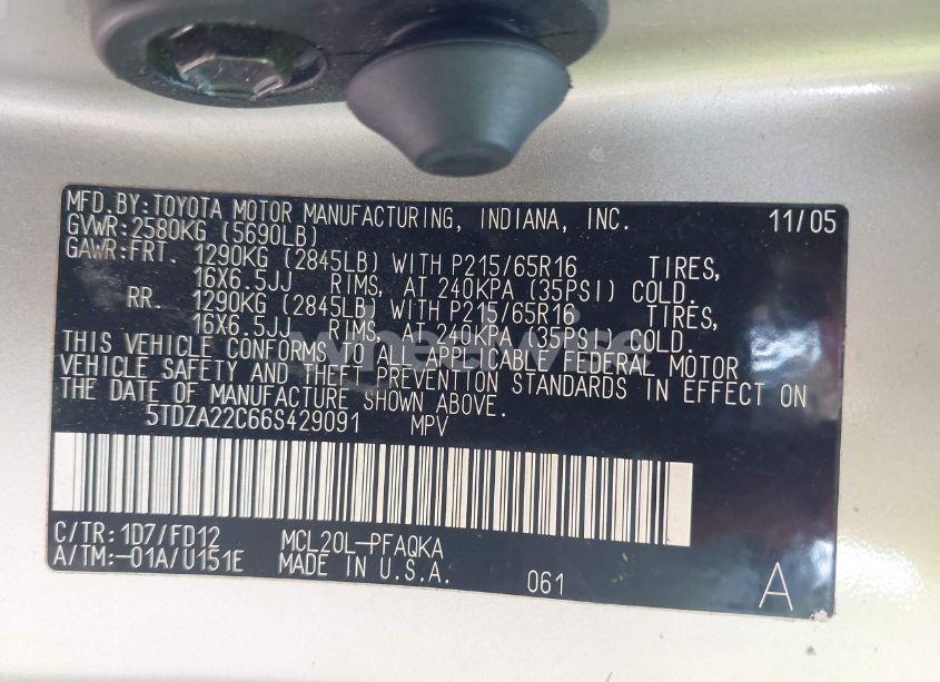 Photo 9 of 2006 Toyota Sienna XLE/XLE LIMITED (VIN 5TDZA22C66S429091)