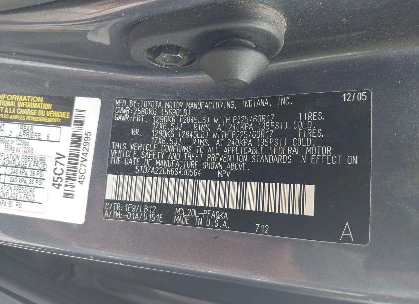 Photo 9 of 2006 Toyota Sienna XLE/XLE LIMITED (VIN 5TDZA22C66S430564)