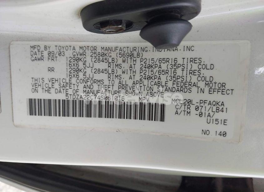 Photo 9 of 2004 Toyota Sienna XLE (VIN 5TDZA22C74S061016)