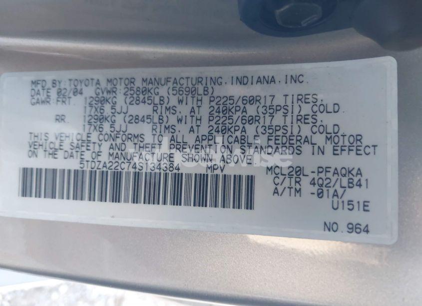 Photo 9 of 2004 Toyota Sienna XLE LIMITED (VIN 5TDZA22C74S134384)