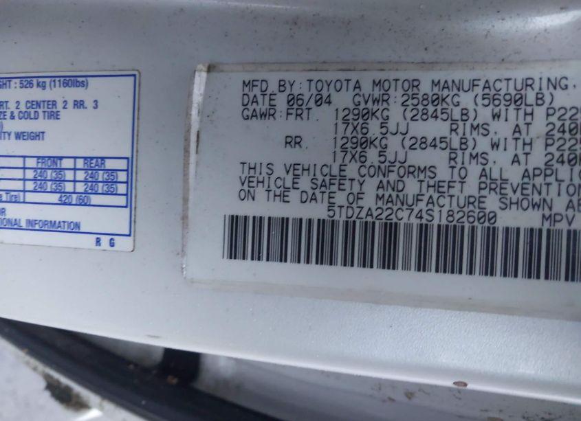 Photo 9 of 2004 Toyota Sienna XLE (VIN 5TDZA22C74S182600)