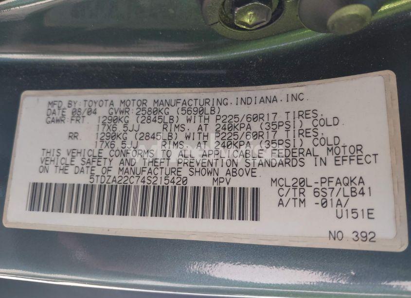 Photo 9 of 2004 Toyota Sienna XLE LIMITED (VIN 5TDZA22C74S215420)