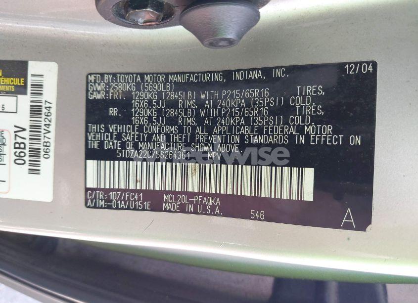 Photo 9 of 2005 Toyota Sienna XLE/XLE LIMITED (VIN 5TDZA22C75S264361)