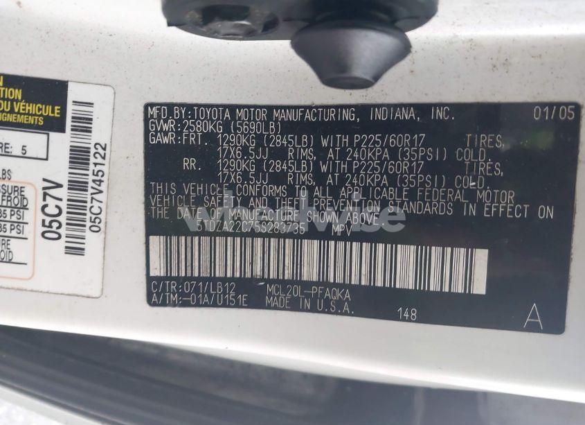 Photo 9 of 2005 Toyota Sienna XLE LIMITED (VIN 5TDZA22C75S283735)