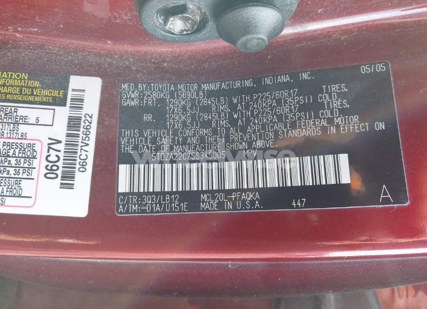 Photo 9 of 2005 Toyota Sienna XLE (VIN 5TDZA22C75S345005)
