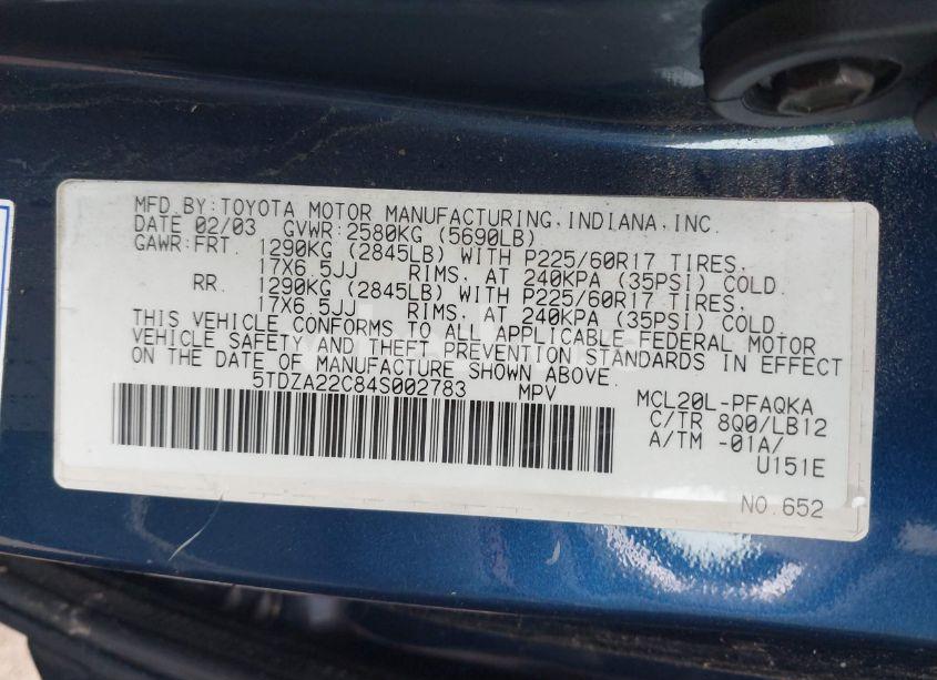 Photo 9 of 2004 Toyota Sienna XLE LIMITED (VIN 5TDZA22C84S002783)