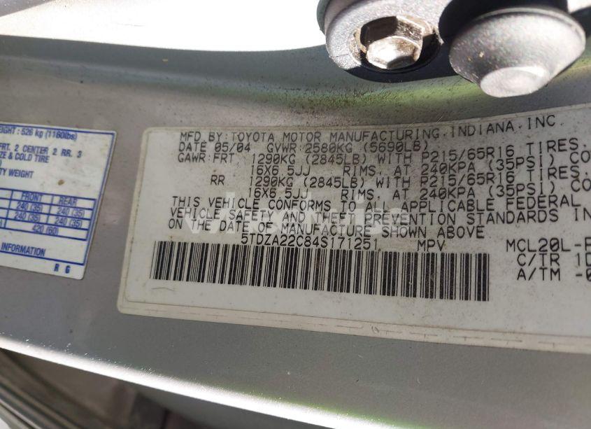 Photo 9 of 2004 Toyota Sienna XLE (VIN 5TDZA22C84S171251)