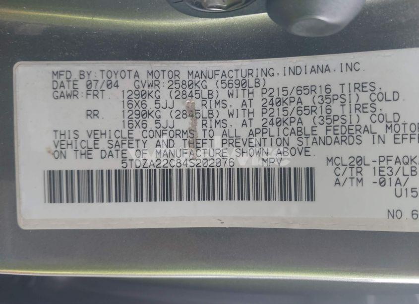 Photo 9 of 2004 Toyota Sienna XLE (VIN 5TDZA22C84S202076)