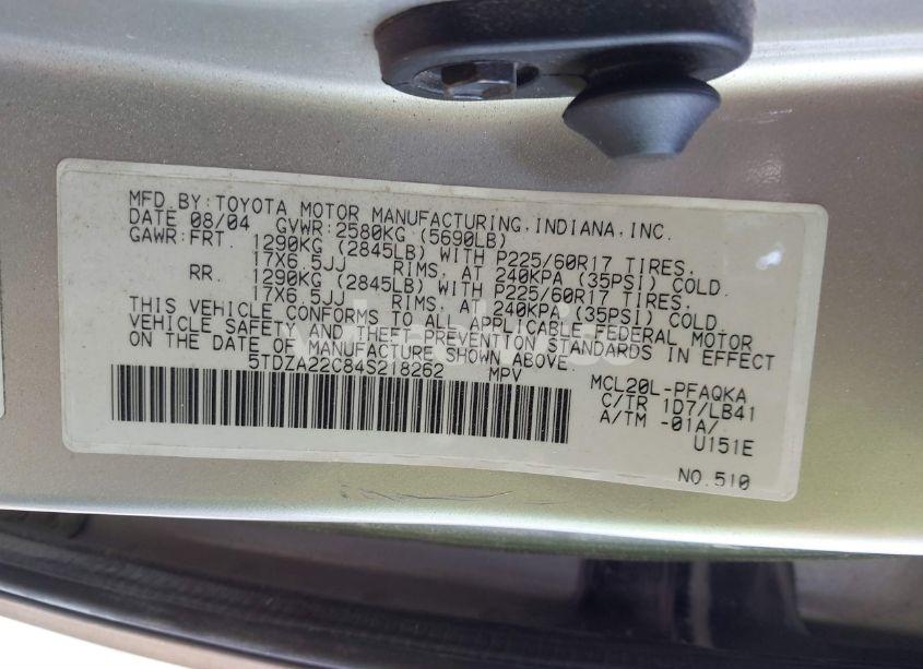 Photo 9 of 2004 Toyota Sienna XLE LIMITED (VIN 5TDZA22C84S218262)