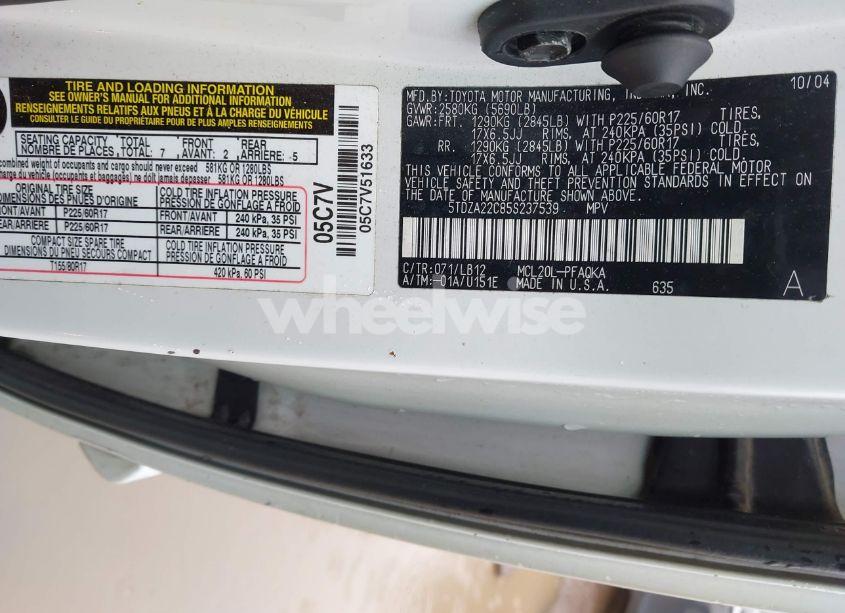 Photo 9 of 2005 Toyota Sienna XLE (VIN 5TDZA22C85S237539)