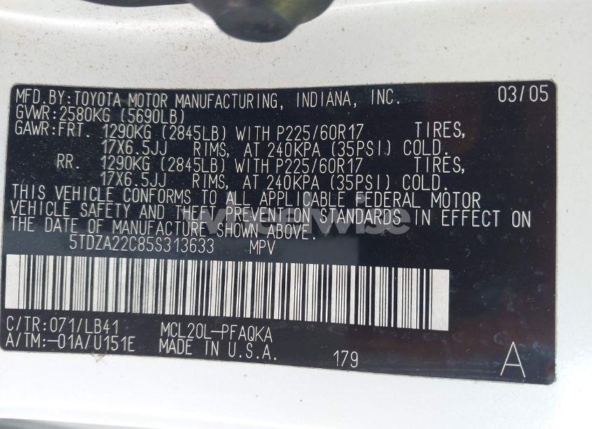 Photo 9 of 2005 Toyota Sienna XLE/XLE LIMITED (VIN 5TDZA22C85S313633)