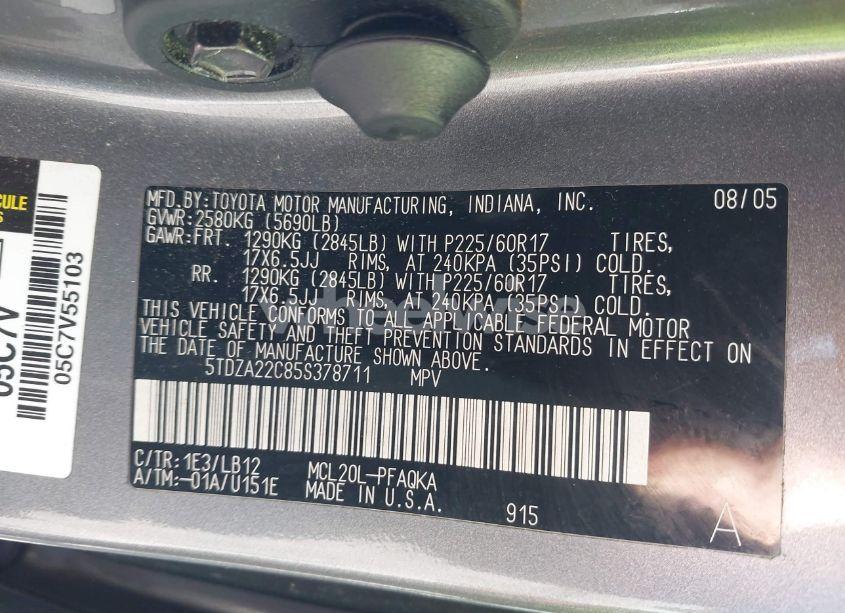 Photo 9 of 2005 Toyota Sienna XLE LIMITED (VIN 5TDZA22C85S378711)