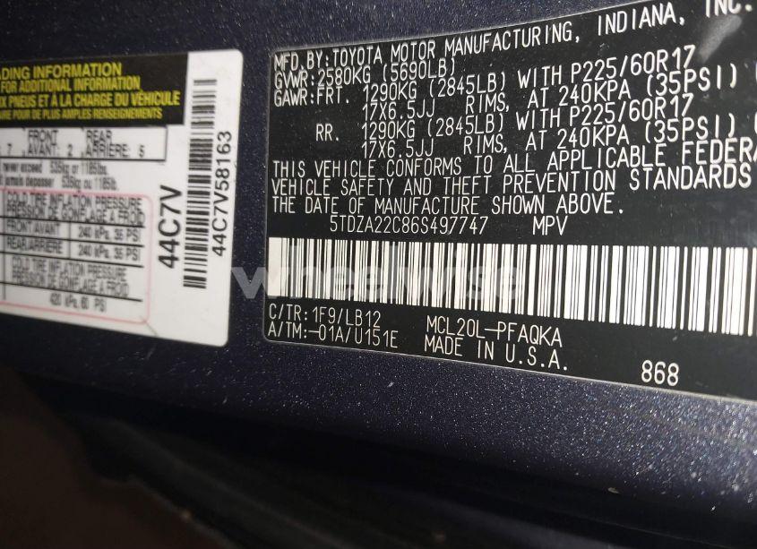 Photo 9 of 2006 Toyota Sienna XLE (VIN 5TDZA22C86S497747)