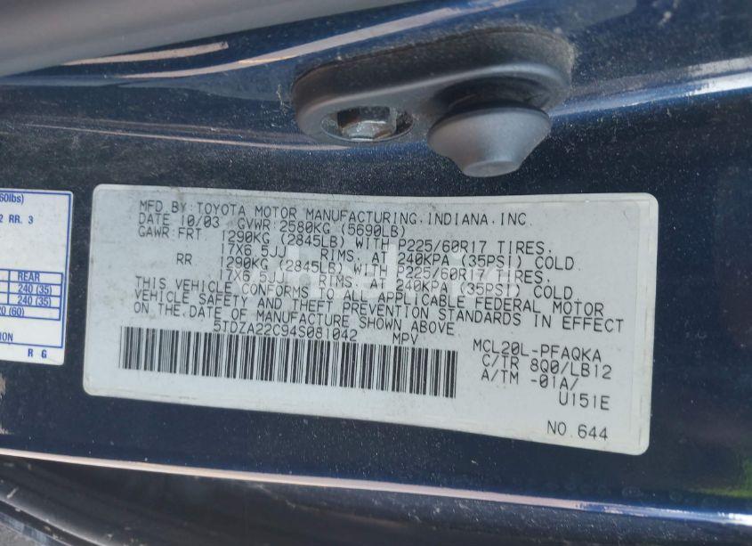 Photo 9 of 2004 Toyota Sienna XLE LIMITED (VIN 5TDZA22C94S081042)