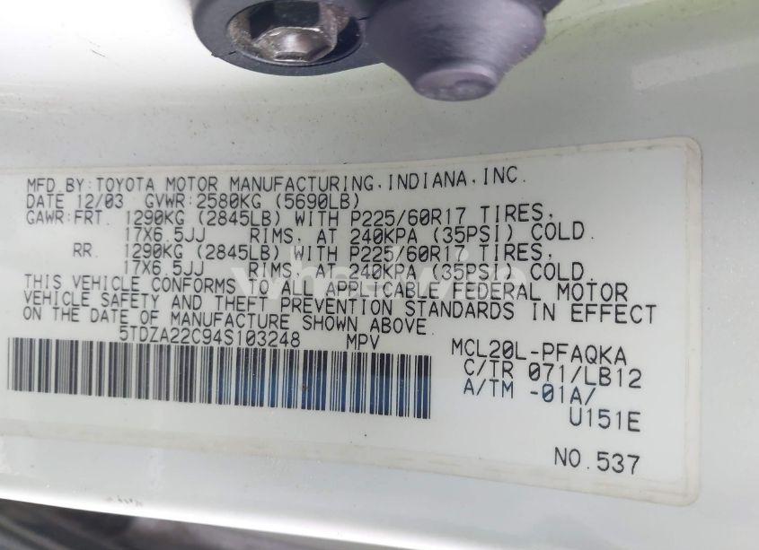 Photo 9 of 2004 Toyota Sienna XLE LIMITED (VIN 5TDZA22C94S103248)