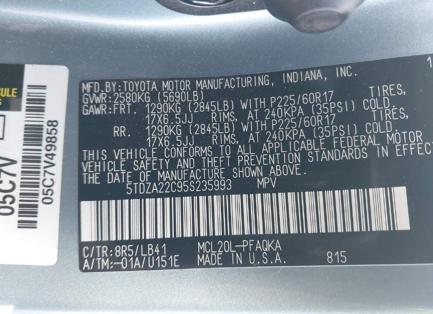 Photo 9 of 2005 Toyota Sienna XLE/XLE LIMITED (VIN 5TDZA22C95S235993)