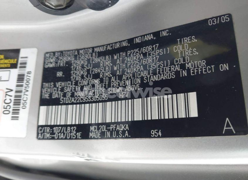 Photo 9 of 2005 Toyota Sienna XLE (VIN 5TDZA22C95S305055)