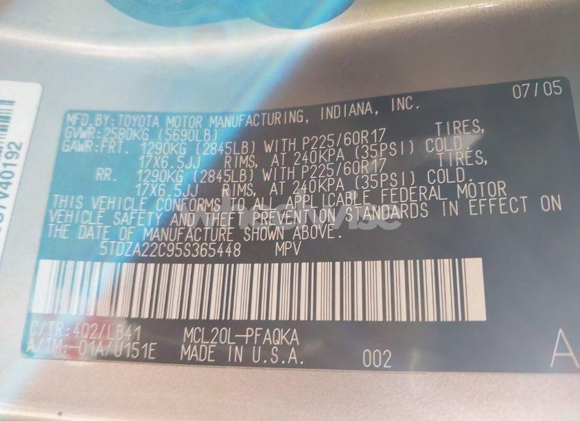 Photo 9 of 2005 Toyota Sienna XLE LIMITED (VIN 5TDZA22C95S365448)