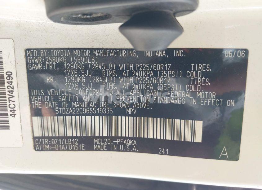 Photo 9 of 2006 Toyota Sienna XLE LIMITED (VIN 5TDZA22C96S519335)