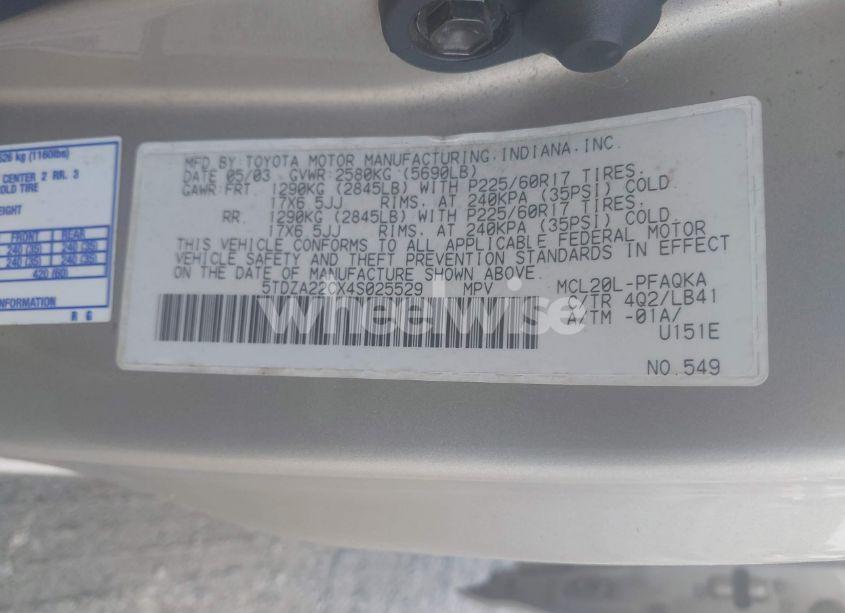 Photo 9 of 2004 Toyota Sienna XLE LIMITED (VIN 5TDZA22CX4S025529)