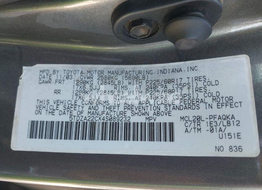 Photo 9 of 2004 Toyota Sienna XLE LIMITED (VIN 5TDZA22CX4S089232)