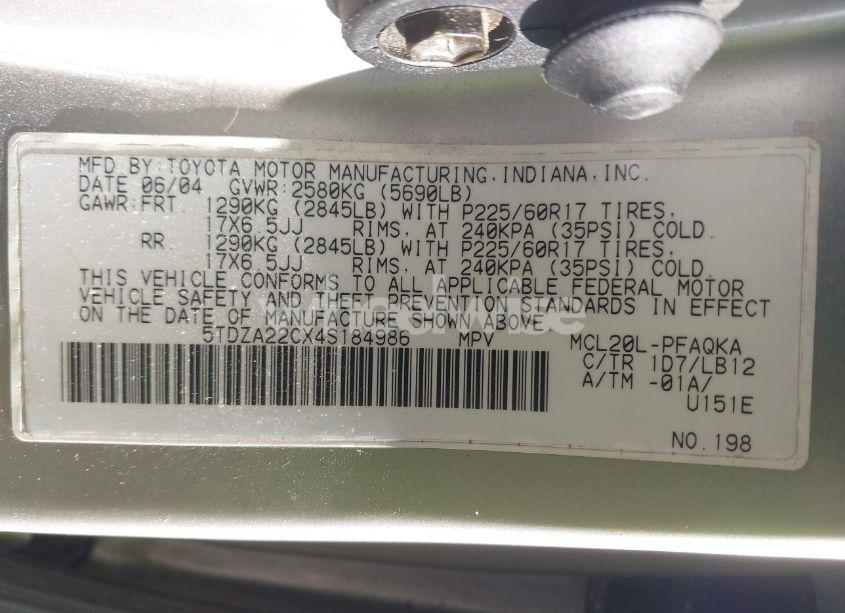 Photo 9 of 2004 Toyota Sienna XLE LIMITED (VIN 5TDZA22CX4S184986)