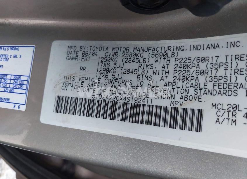 Photo 9 of 2004 Toyota Sienna XLE LIMITED (VIN 5TDZA22CX4S192411)