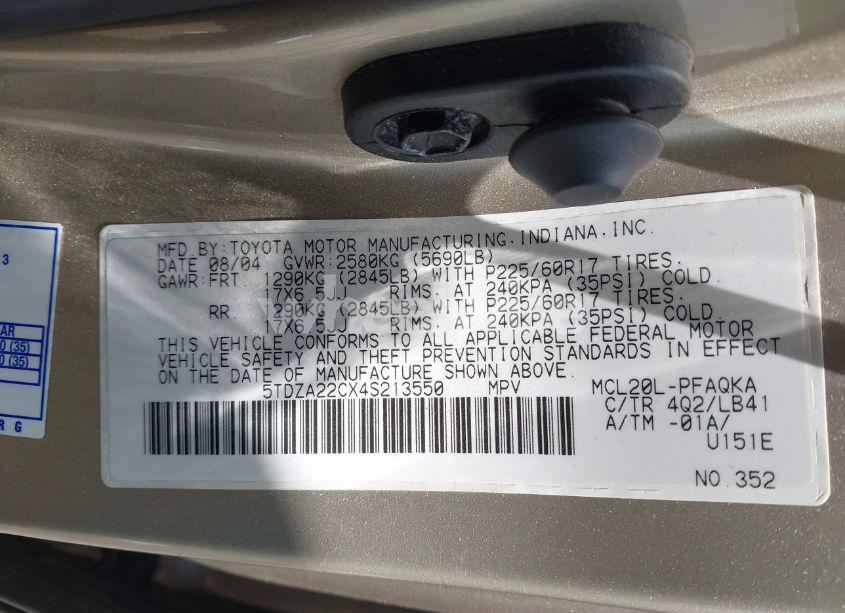 Photo 9 of 2004 Toyota Sienna XLE LIMITED (VIN 5TDZA22CX4S213550)