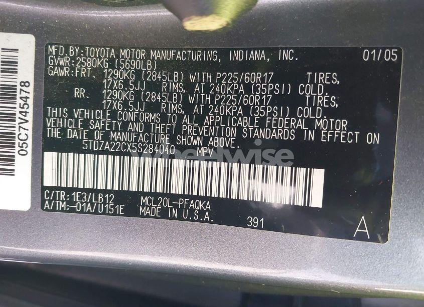 Photo 9 of 2005 Toyota Sienna XLE/XLE LIMITED (VIN 5TDZA22CX5S284040)