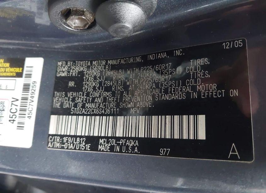 Photo 9 of 2006 Toyota Sienna XLE (VIN 5TDZA22CX6S436111)