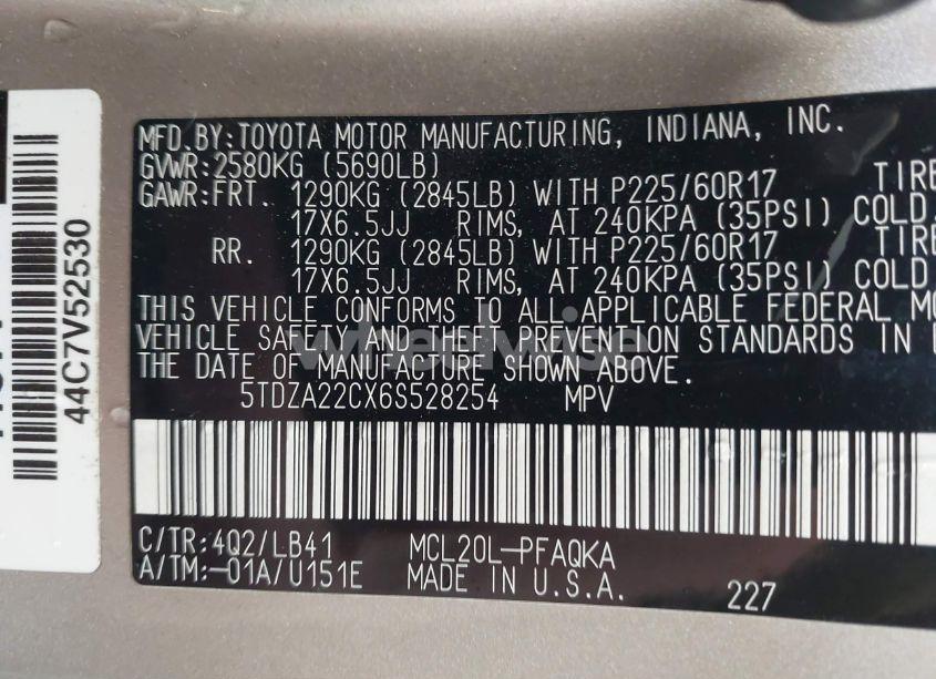 Photo 9 of 2006 Toyota Sienna XLE (VIN 5TDZA22CX6S528254)