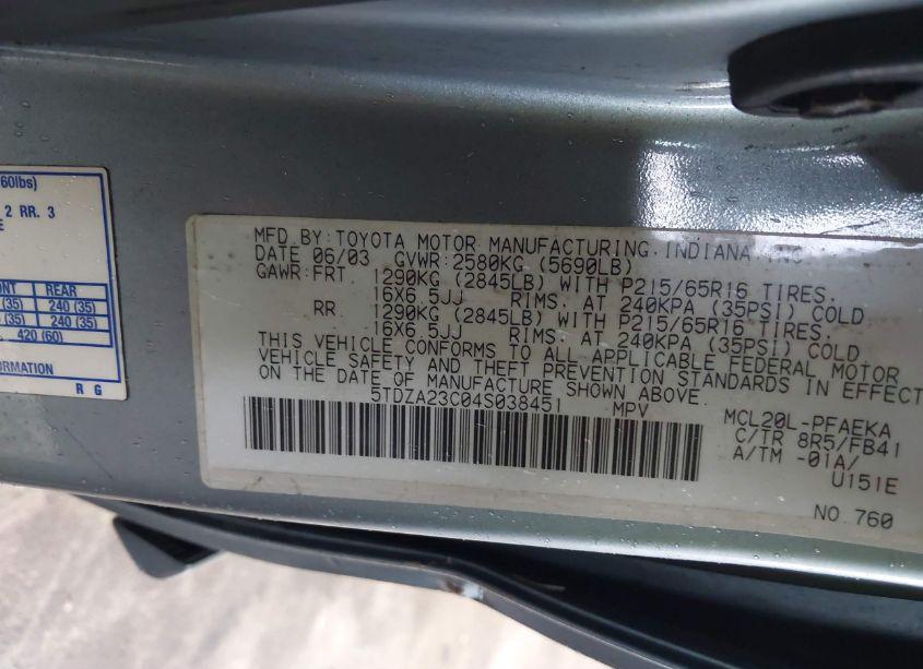 Photo 9 of 2004 Toyota Sienna LE (VIN 5TDZA23C04S038451)