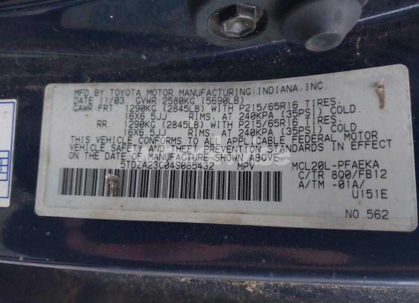 Photo 9 of 2004 Toyota Sienna LE (VIN 5TDZA23C04S085432)
