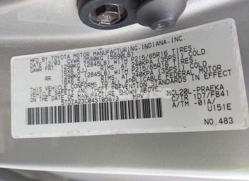 Photo 9 of 2004 Toyota Sienna LE (VIN 5TDZA23C04S105873)
