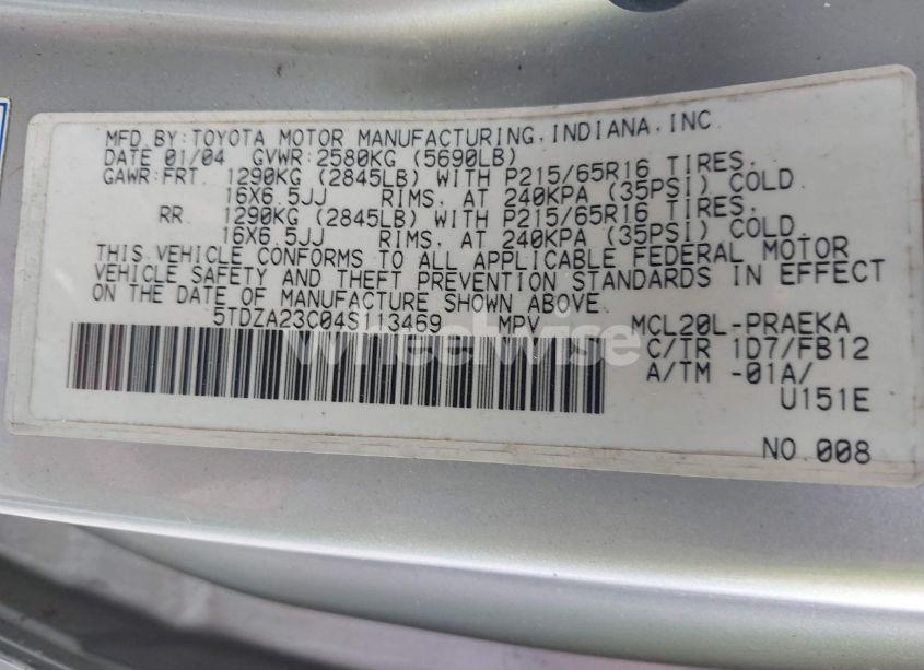 Photo 9 of 2004 Toyota Sienna LE (VIN 5TDZA23C04S113469)