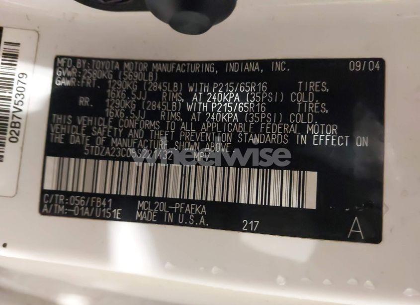 Photo 9 of 2005 Toyota Sienna LE (VIN 5TDZA23C05S221432)