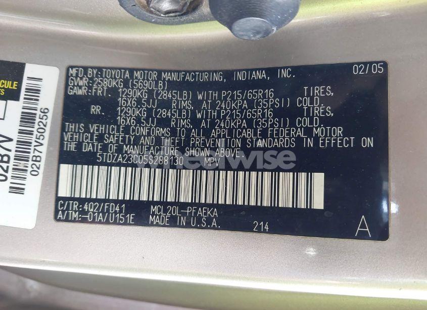 Photo 9 of 2005 Toyota Sienna CE (VIN 5TDZA23C05S288130)