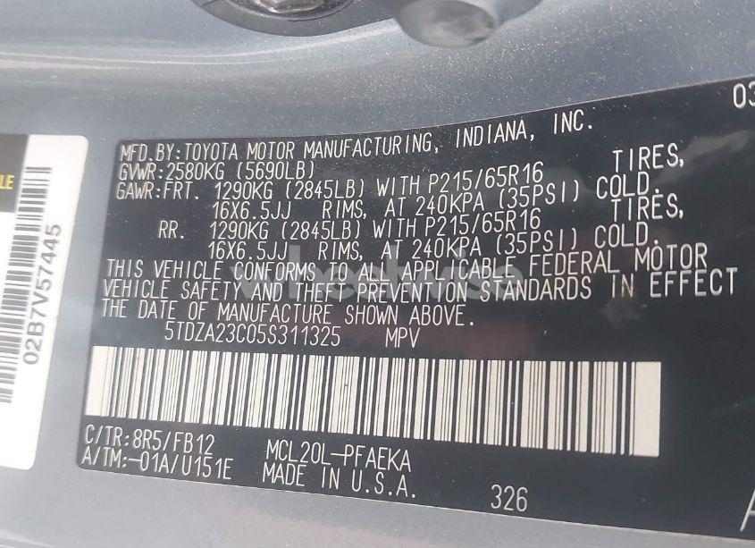Photo 9 of 2005 Toyota Sienna LE (VIN 5TDZA23C05S311325)