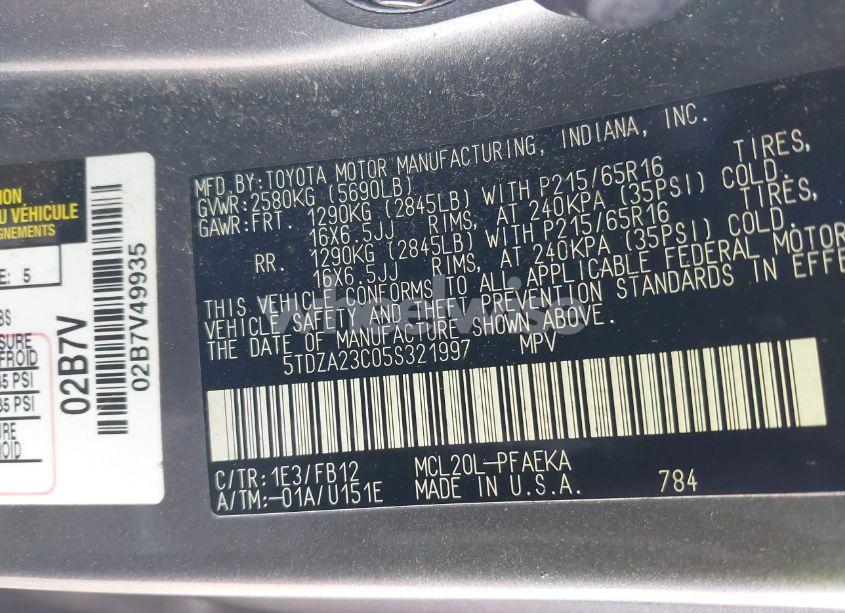 Photo 9 of 2005 Toyota Sienna LE (VIN 5TDZA23C05S321997)