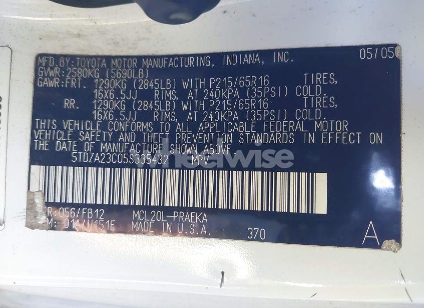 Photo 9 of 2005 Toyota Sienna LE (VIN 5TDZA23C05S335432)